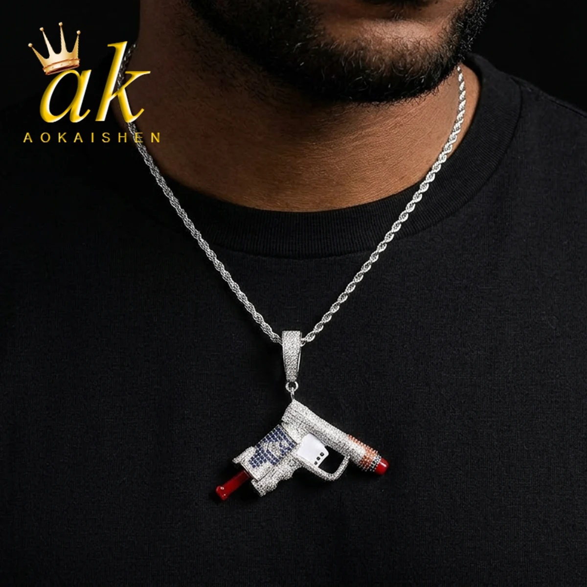 

Aokaishen Iced Out Money Dollar Sign Bail Necklace Pendant for Men 5A Cubic Zirconia Gold Plated Hip Hop Jewelry