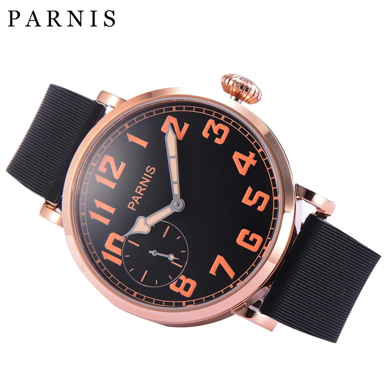 Fashion Parnis 46mm Rose Gold Mechanical Watches Hand Wind Men Wristwatch Leather Strap mechanische uhren 2025 Man Gift Clock