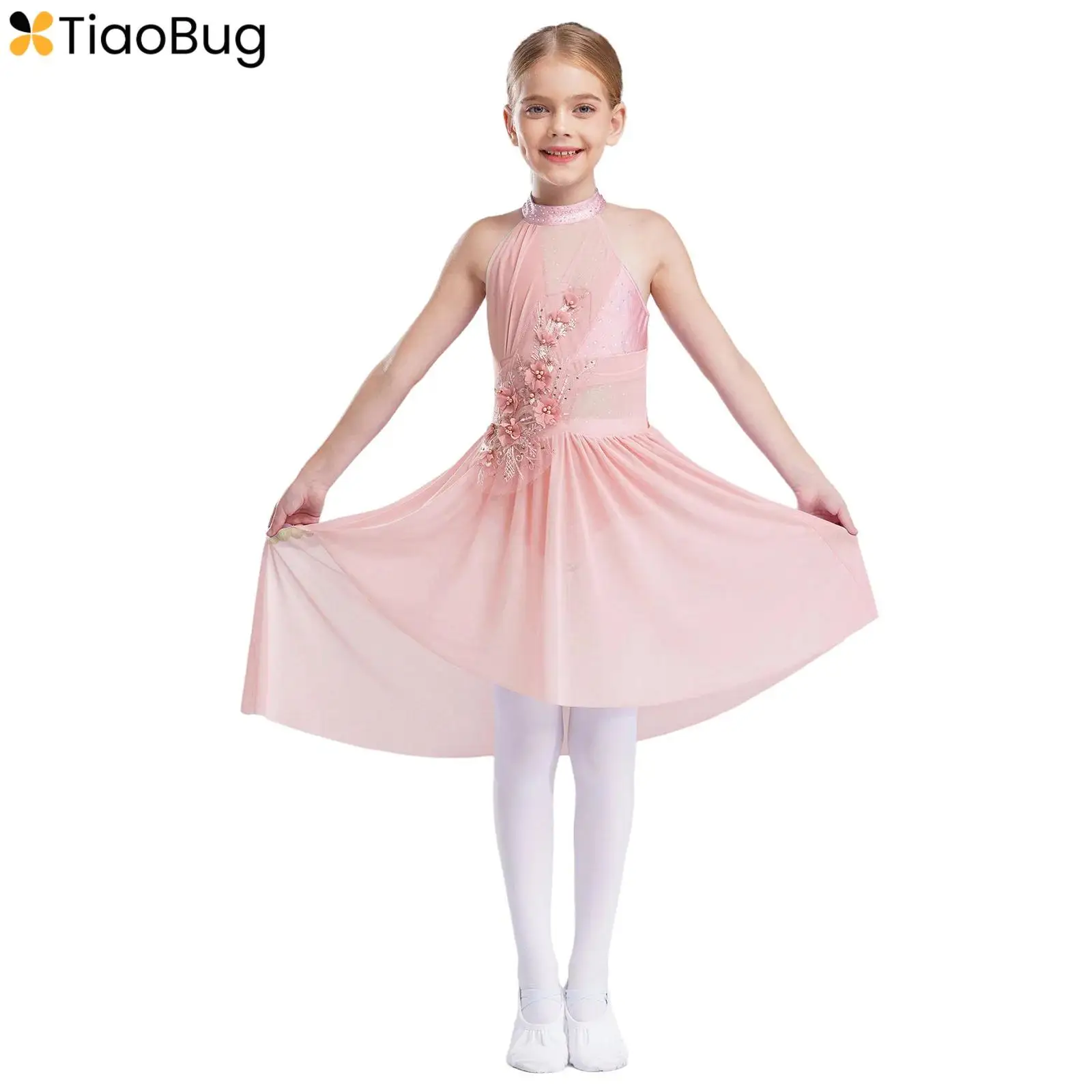 Kids Girls Ballet Lyrical Dance Dresses 2024 Sleeveless Irregular Hem Shiny Sparkly Rhinestones Applique Leotard Dress Dancewear