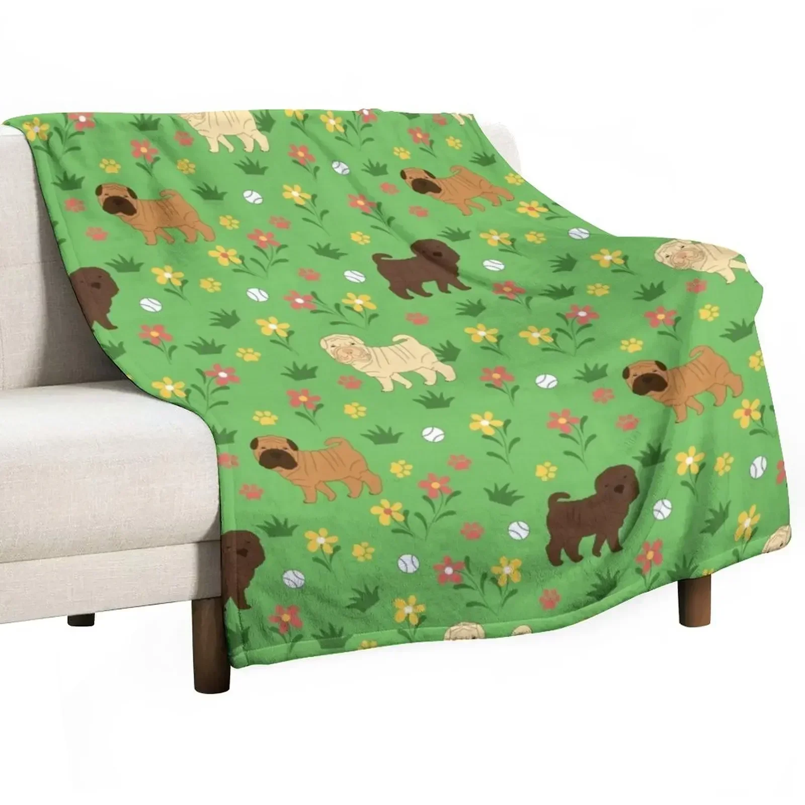 Shar Pei and Flowers Throw Blanket Stuffeds cosplay anime Blankets