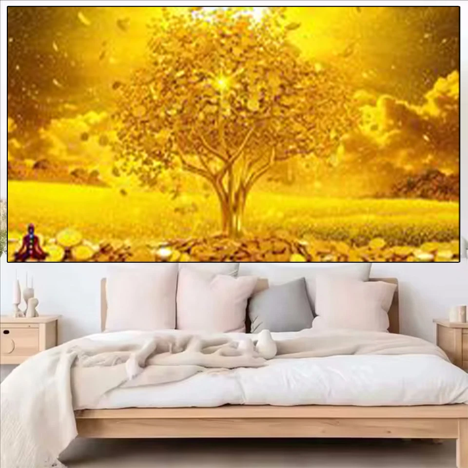 Pintura de diamante 5D Diy, imagen moderna de árbol de dinero dorado de diamantes de imitación, Kits de bordado de punto de cruz, mosaico, decoración de árbol de la vida