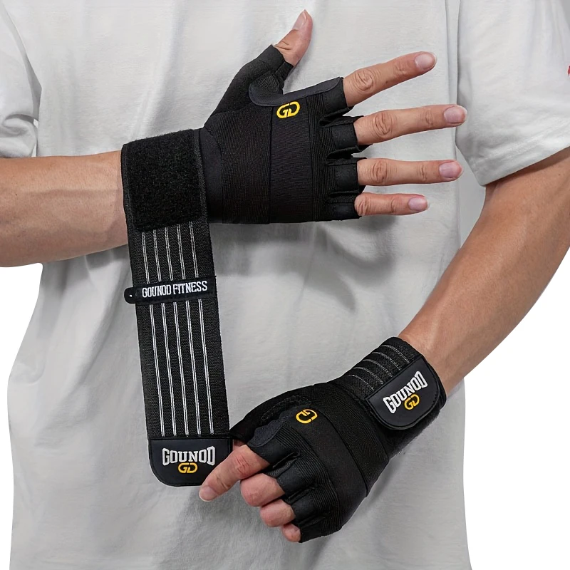 

GOUNOD Sports Gym Gloves Half Finger Anti Slip Thickened Palm Pad Wrist Support Weightlifting Bodybuilding Fitness Training Gear