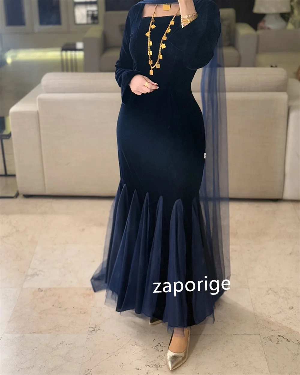 تخصيص جيرسي الطية غمد ساحة الرقبة فساتين متوسطة الطول مناسبة مخصصة أزياء أنيقة ذات جودة عالية #4