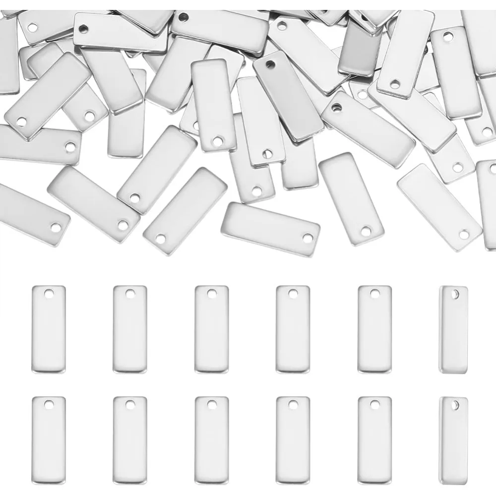 

about 100Pcs Rectangle Metal Stamping Blank Tag 13mm Stainless Steel Blank Charms Name Tag Small Blank Pendants making kit