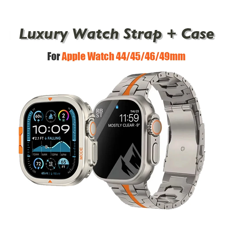 

Металлический корпус + титановый ремешок для Apple Watch Band Ultra 3/2/1 49 мм 45 мм 44 мм Защитный чехол из твердого сплава для Iwatch Series 11 10 46 мм