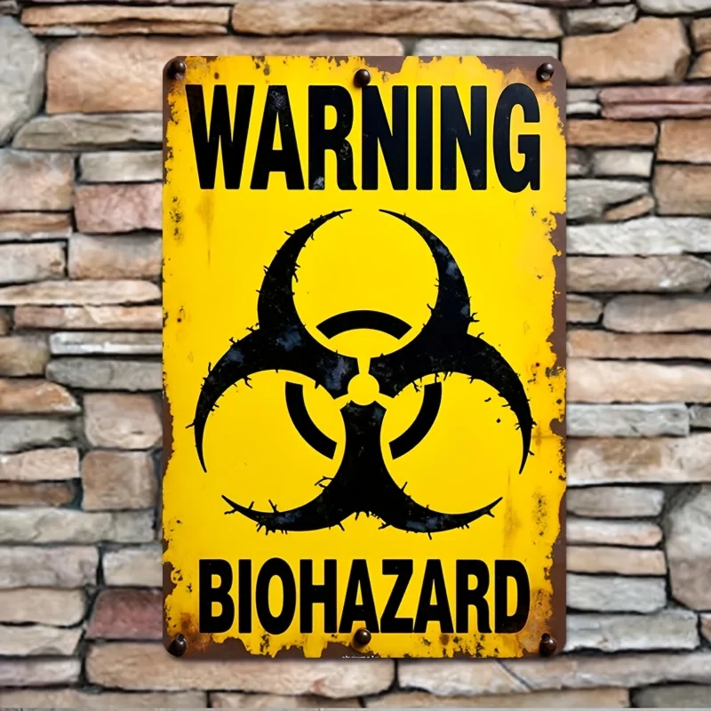 [2D Flat]Vintage Metal Biohazard Warning Sign  Rustic Iron Wall Decor for Bars, Cafes, Studios, Game Rooms, Garages, Basements