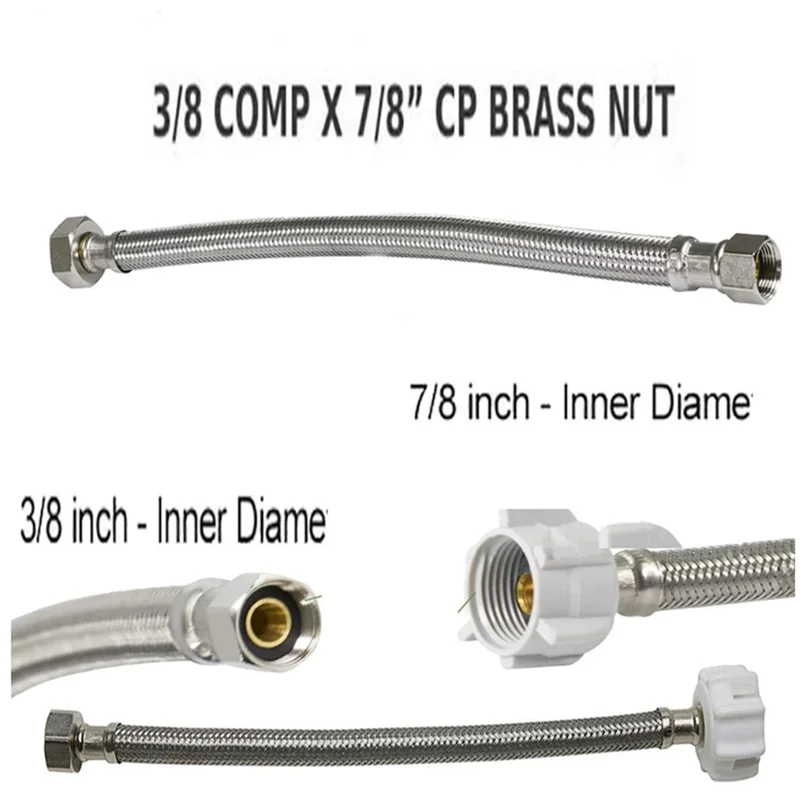 

CQMF-12-дюймовый плетеный шланг для туалета, 3/8 дюйма, шаровой кран Comp X 7/8 дюйма, линия подачи воды из нержавеющей стали для замены туалетного шланга