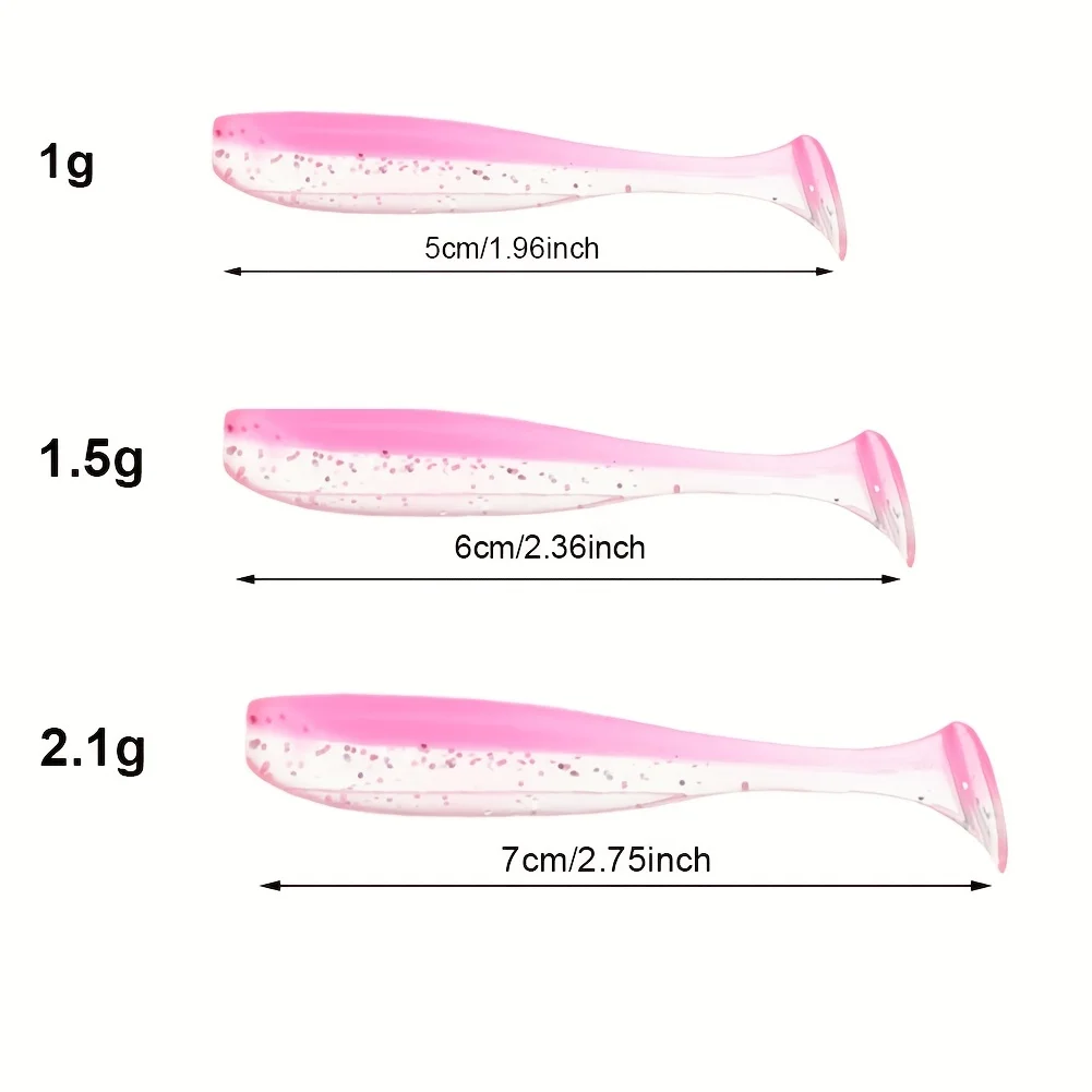 50pcs/box Fishing Lure T Tail Spinner Soft Artificial Bait Paddle Tail Soft Worm Carp Bass Freshwater Fishing Tackle Accessories