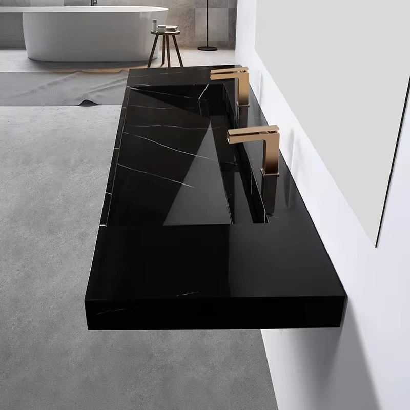 Factory Direct 2026 Public Bathroom Sinks Black Color Commercial Bathroom Double Sinks With Countertop