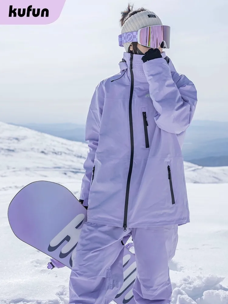 KUFUN ملابس التزلج مقاوم للماء يندبروف سميكة على الجليد ملابس الثلوج الشتاء سترة أعلى السراويل بنطلون فضفاض المرأة سيدة مراهقة #4