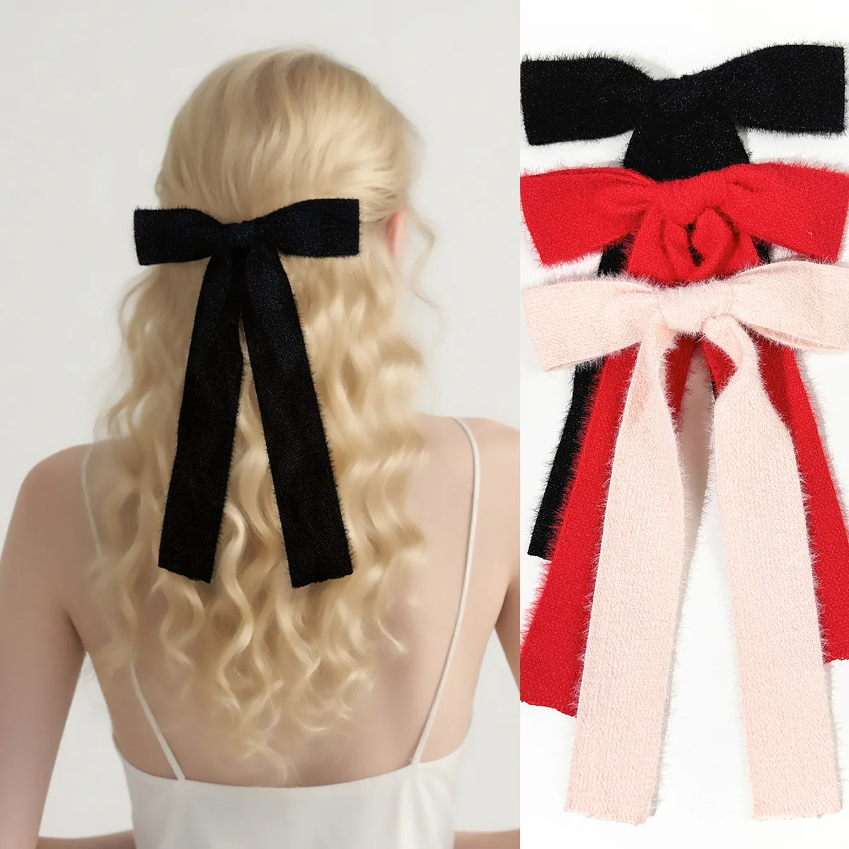 

24pc Long Tassel Fur Bow Hair Clips 6-Inch Barrettes for Women And Girls Elegant Side Hairgrips Bulk Pack Hair Accessories Bulk