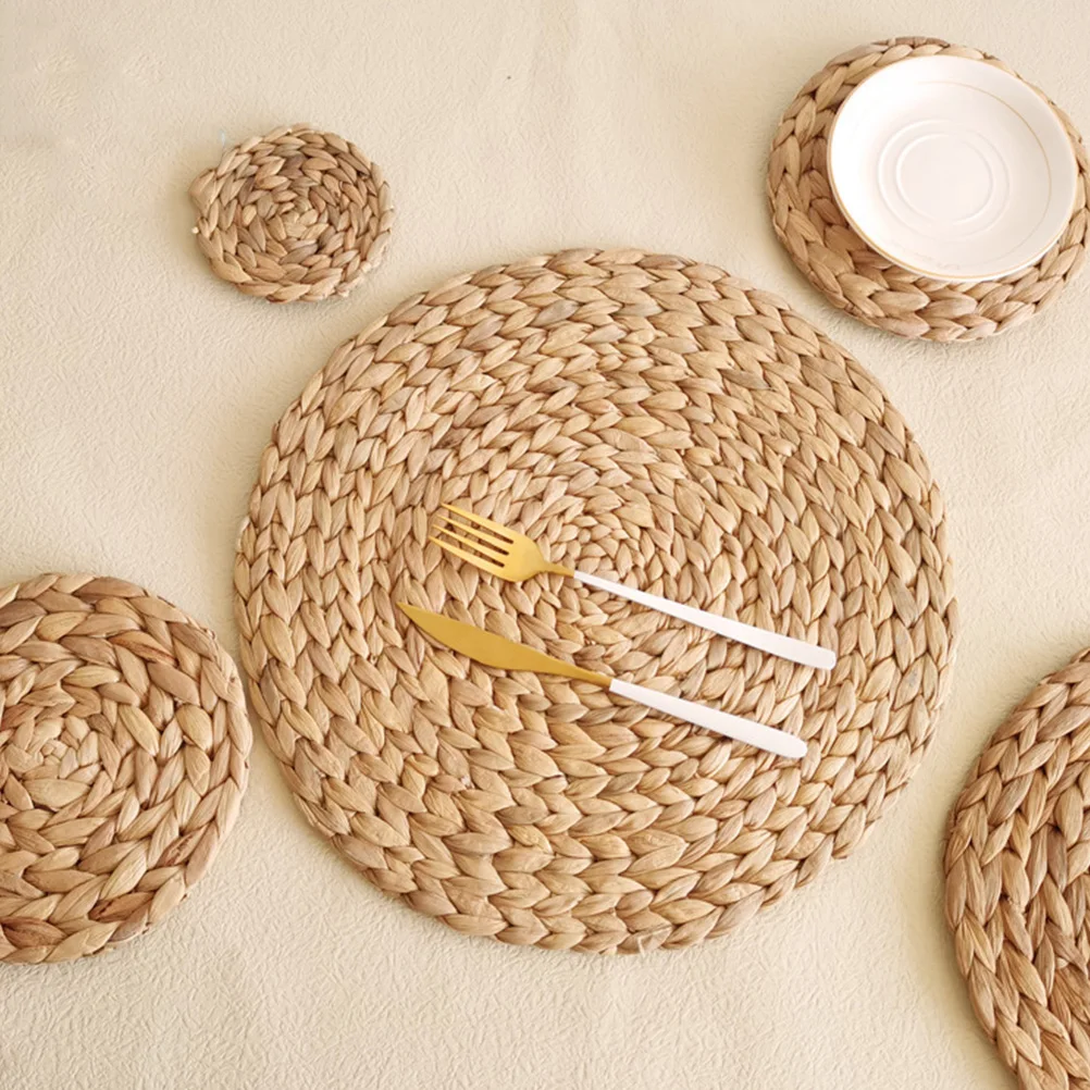 

Farmhouse Woven Placemats Natural Straw Tableware Pad Insulated Coasters Household Dining Decoration Table Protection Mat