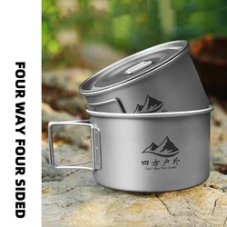 Foldable Handle Portable Titanium Bowl, Outdoor Camping Bowl Dinner Food Container Hiking Backpack Picnic Cooking Tableware Tool