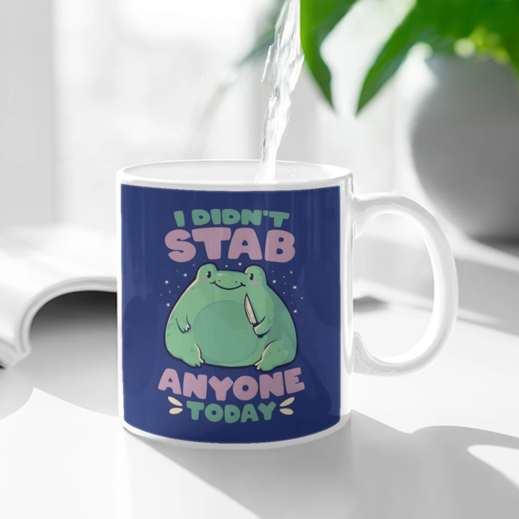 

I Didnt Stab Anyone Today Funny Cute Frog Gift Ceramic Cup Coffee Oatmeal Breakfast Cup Creative Personality Mug