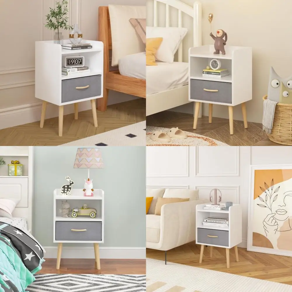 

2-Tier Storage Nightstand End Table, Nightstand with Collapsible Fabric Drawer Wood Side Table with Storage Cabinet for Bedroom