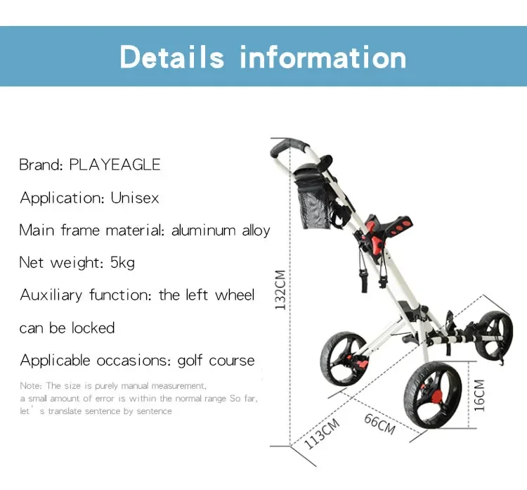 3 Wheels Portable Lightweight Multi-function Golf Trolley Cart