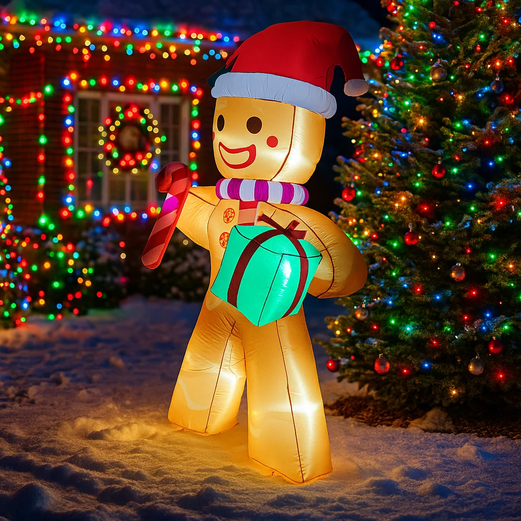 ของตกแต่งคริสต์มาสขนาด 7.8 ฟุต ตุ๊กตาคนขนมปังขิงเป่าลมรูปแท่งลูกกวาด ของประดับตกแต่งบ้านและสวน พร้อมไฟ LED ของตกแต่งคริสต์มาส