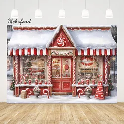 Mehofond Snow Christmas Candy Store Backdrop for Photography Family Kids Birthday Party Photo Crutch Decor Background Studio