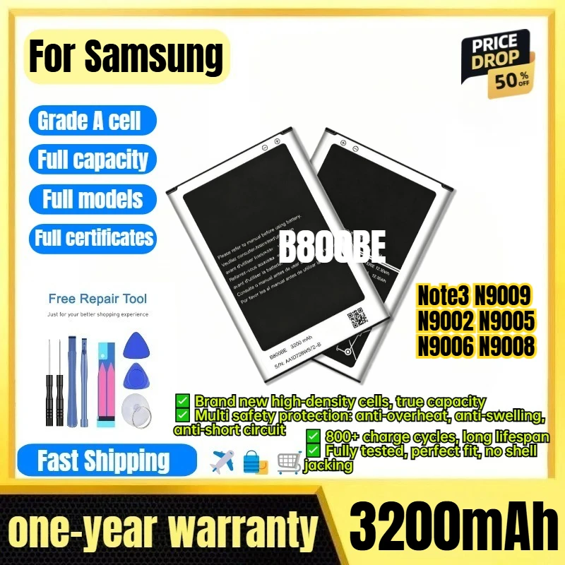 B800BE for Samsung Note3 N9009 N9002 N9005 N9006 N9008 Phone Battery 0Cycle High Capacity Battery Replacement Bateria with Tools