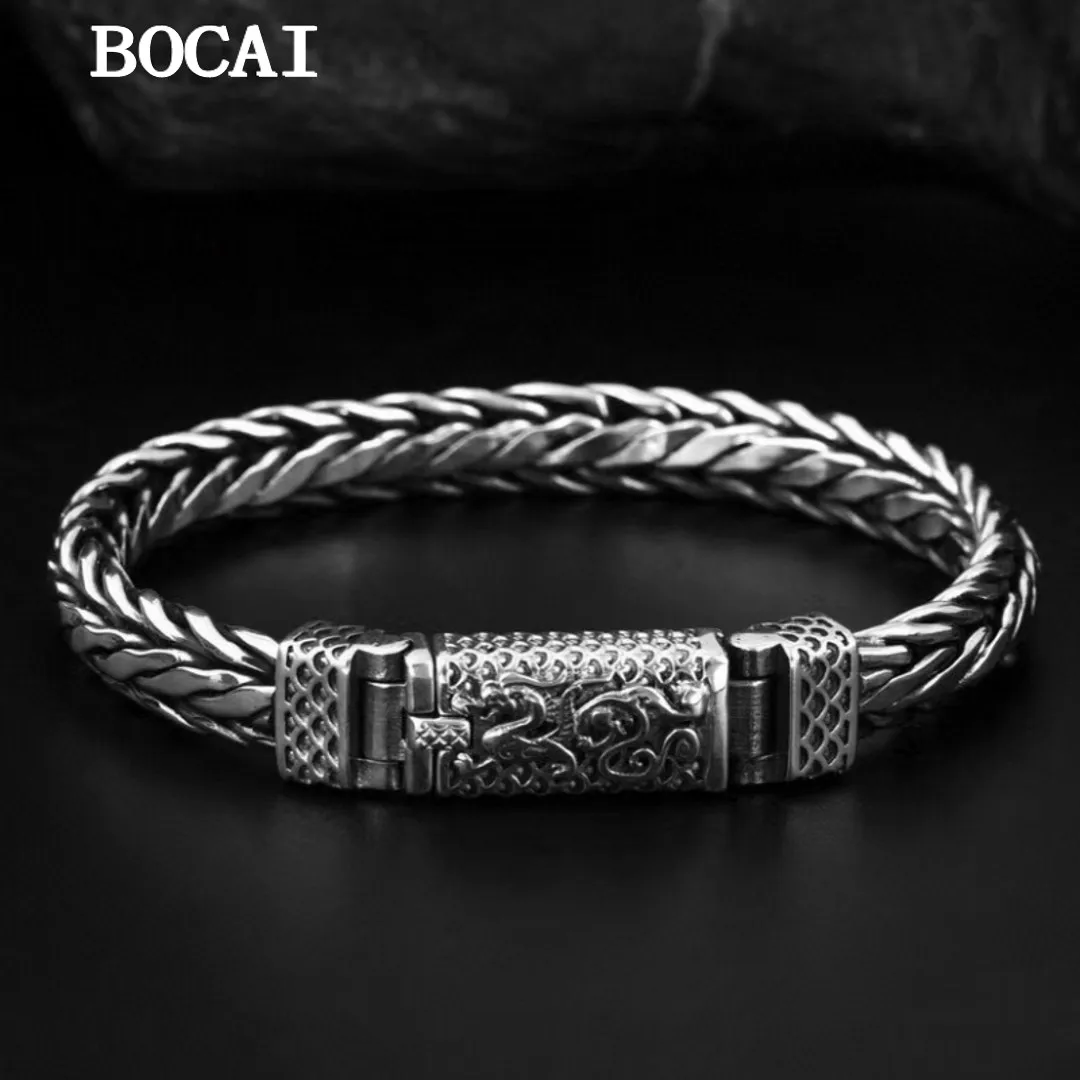 BOCAI NEW S925 Sterling Silver Trendy Personalized Handwoven Dragon Pattern Bracelet Men's Gift