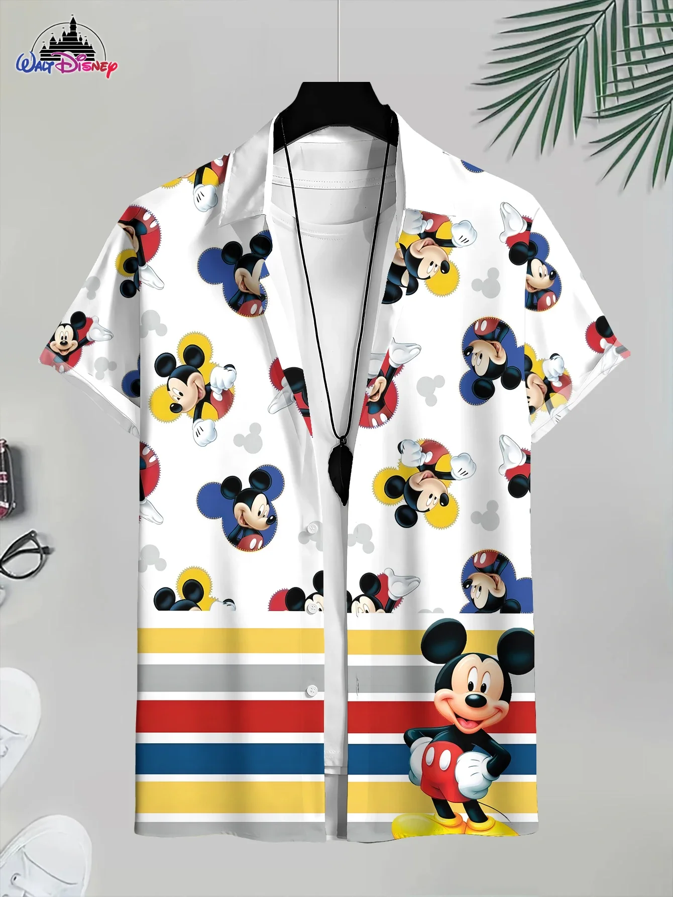 

Fashion Casual Men's 3D Print Mickey Mouse Shirt: Summer Surf Graphic Hawaiian Button - Down