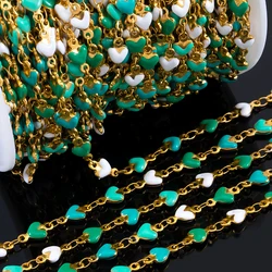 1meter Stainless Steel Green White Enamel Heart Chains Jewelry Makings DIY Bracelets Chains Bulk for Jewelry Necklaces Accessory