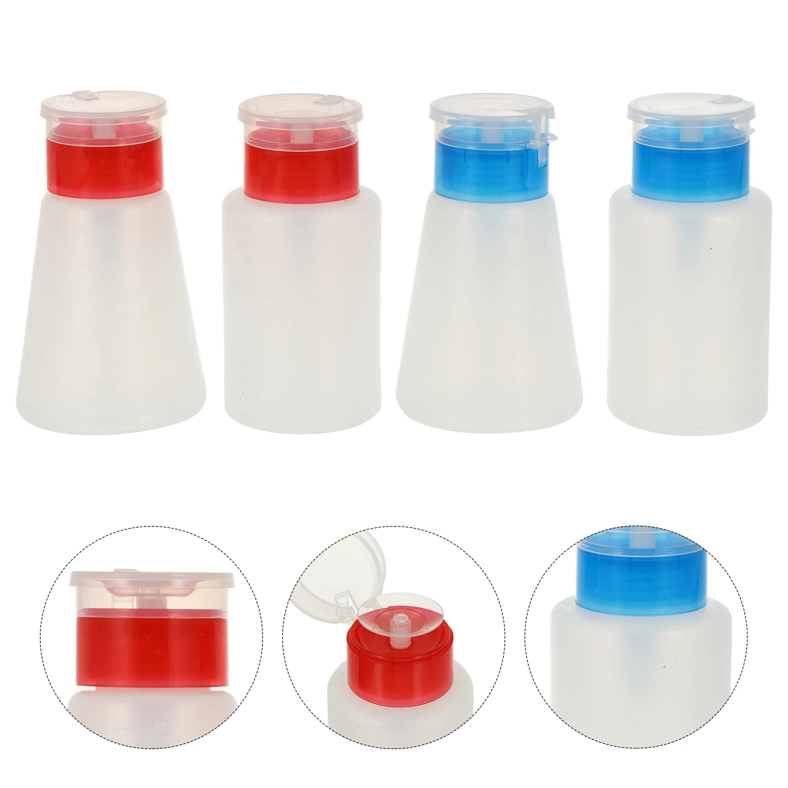 4 Pcs Nail Polish Remover Alcohol Bottle Liquid Storage Pump Dispenser Soap 11x7cm Push Down Container Pressing Travel