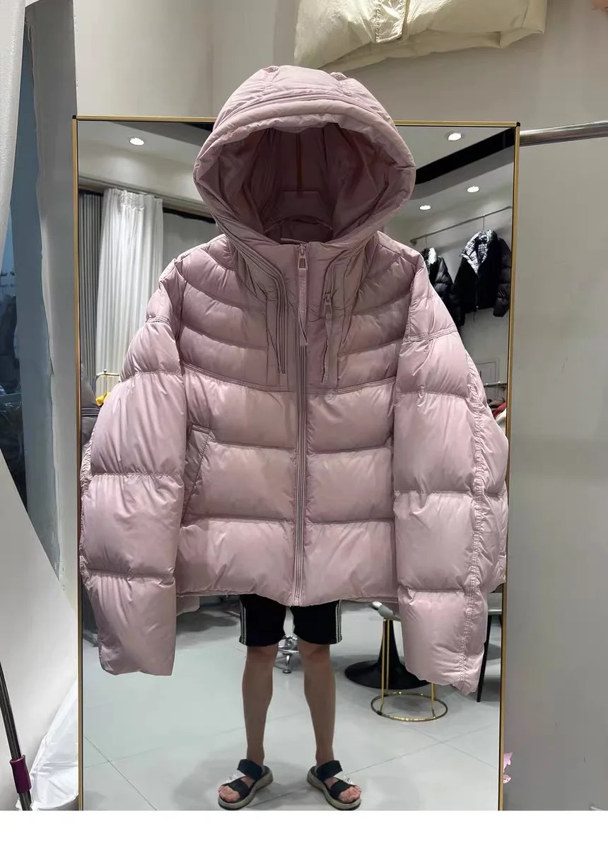 

Winter Hooded Snow Parka 2026 Stylish Zipper Hooded Puffer Jacket Loose Thick Short White Duck Down Jacket for Women