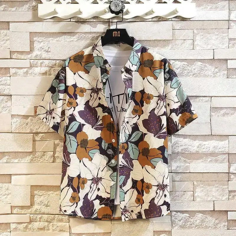 

Summer Man Shirt Casual Hawaiian Floral Short Sleeve Shirt Vintage Flower Pattern Beach Harajuku Fashion Luxury Clothing