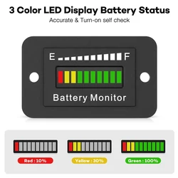 Car LED Battery Level Monitor 12V 24V 36V 48V 60V 72V Indicator Meter Monitor Gauge For Golf Cart RV Boat Car Motorcycle