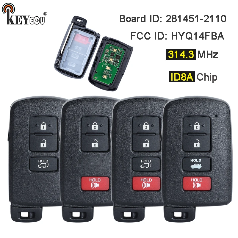 

KEYECU 314.3MHz HYQ14FBA Board: 281451-2110 Smart Card Remote Key Fob for Toyota Land Cruiser Tacoma Highlander Kluger Prius C