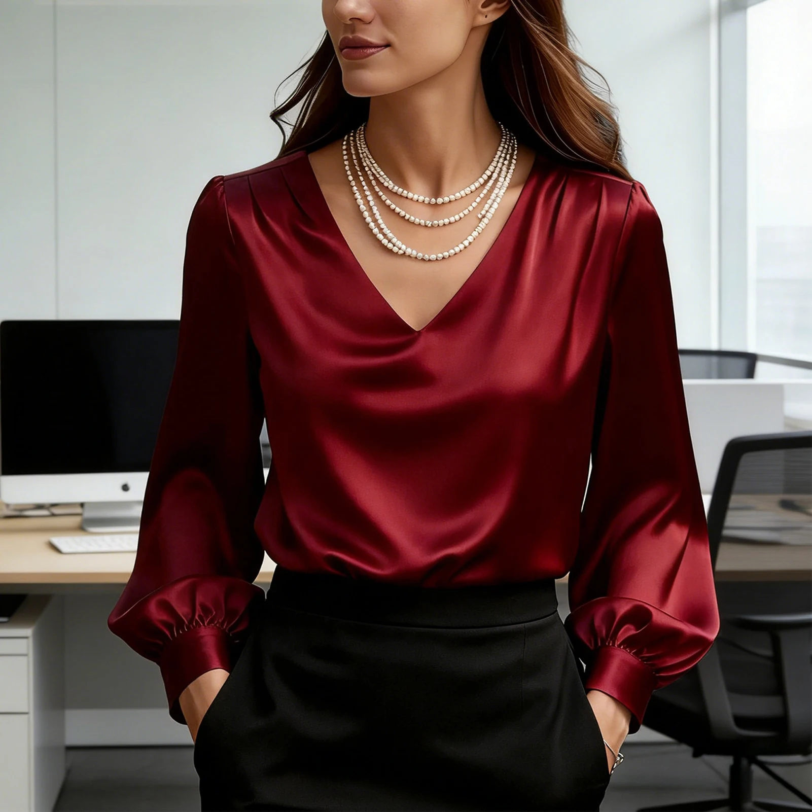 2026 New Women\'s Long-sleeved Shirt 10 Color Lapel Satin Button Cardigan Office Commuting Elegant Simple Top Basic Blouses