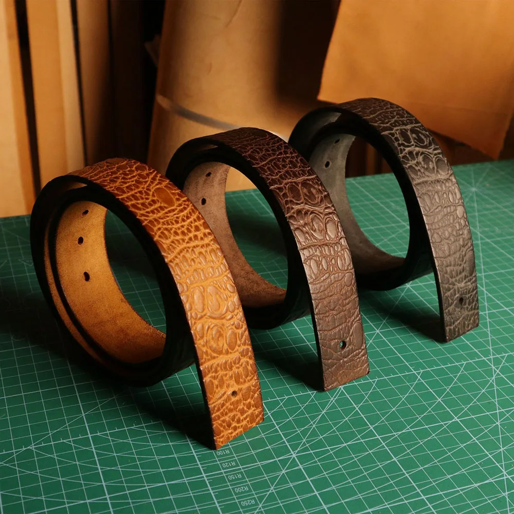 

Crocodile Pattern Embossed Cowhide Genuine Leather Blank Belt Strap 3.8CM Width Top Grain Leather Strap Diy Supply