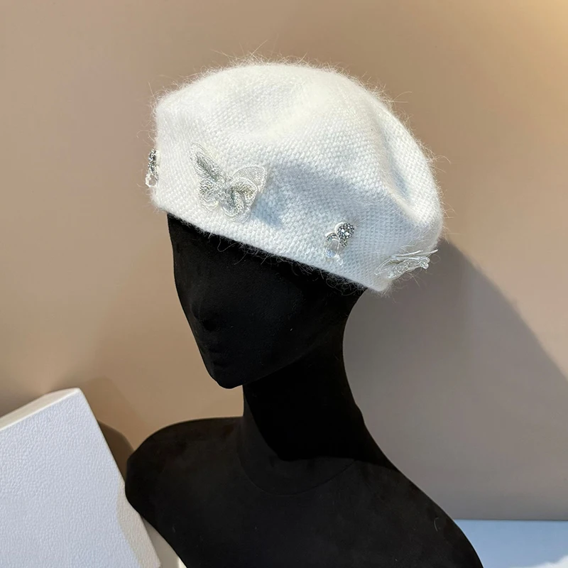 قبعة أنجورا شتوية للسيدات من بيريه إكسسوار دافئ للخريف والطقس البارد في الهواء الطلق