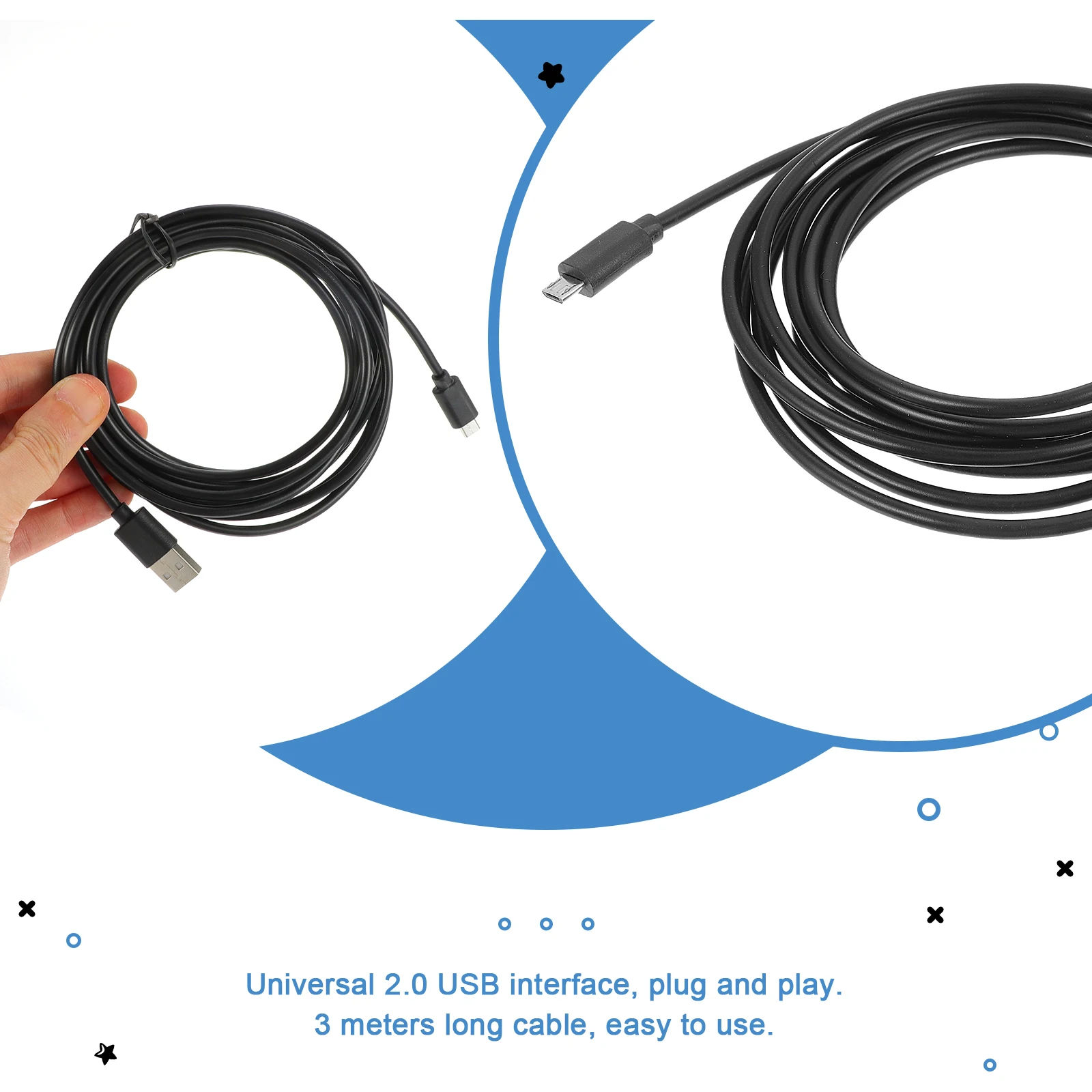 

2pcs Universal 2.0 Usb Data Cables 3 Meters Fast Charging Rubber Cable With Copper Core For Game Machine Charging