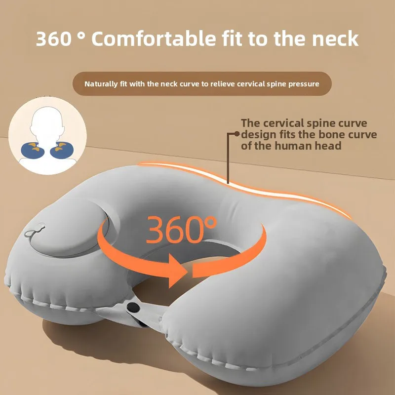

Ice Silk Inflatable Travel Pillow - U Shape Cooling Neck Support for Airplane, Portable Press Pump Cervical Pillow