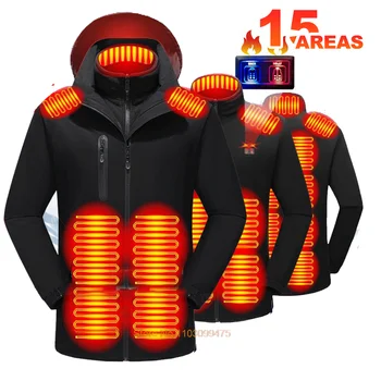 Heated Jacket Men Women 15 Areas USB Self Heated Clothing Long Sleeve Hoodie Heating Jacket Winter Washed Sports Accessories