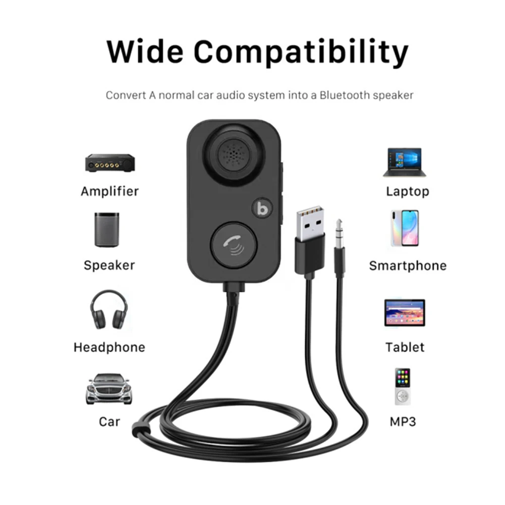 Wireless Car Adapter Car Receiver Bluetooth-Compatible 5.0 Audio 3.5mm MP3 Player for Hands-Free Car Amplifier Speaker Headphone