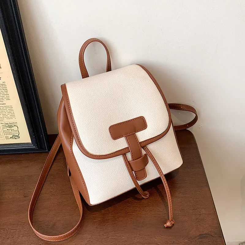 Korean Style Fashion Backpacks for Women Solid Color PU Softback Arcuate Shoulder Strap Bags Lady Simple Casual Shoulder Bag