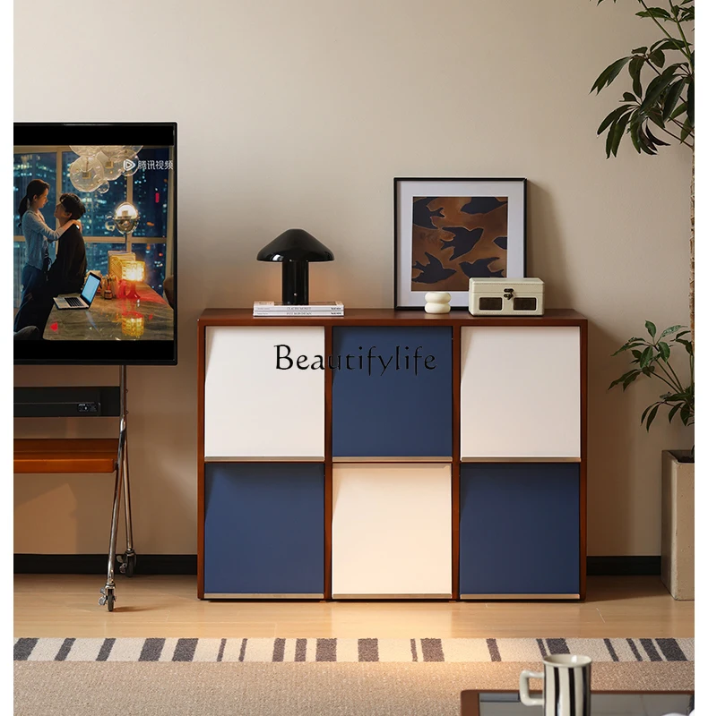 

03 Solid wood Bauhaus combination module cabinet antique household floor dining side cabinet