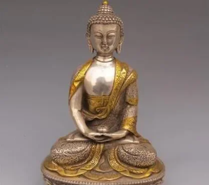 

Tibet Silver Copper Gilt Tibetan Buddhism Statue -- Sakyamuni Buddha