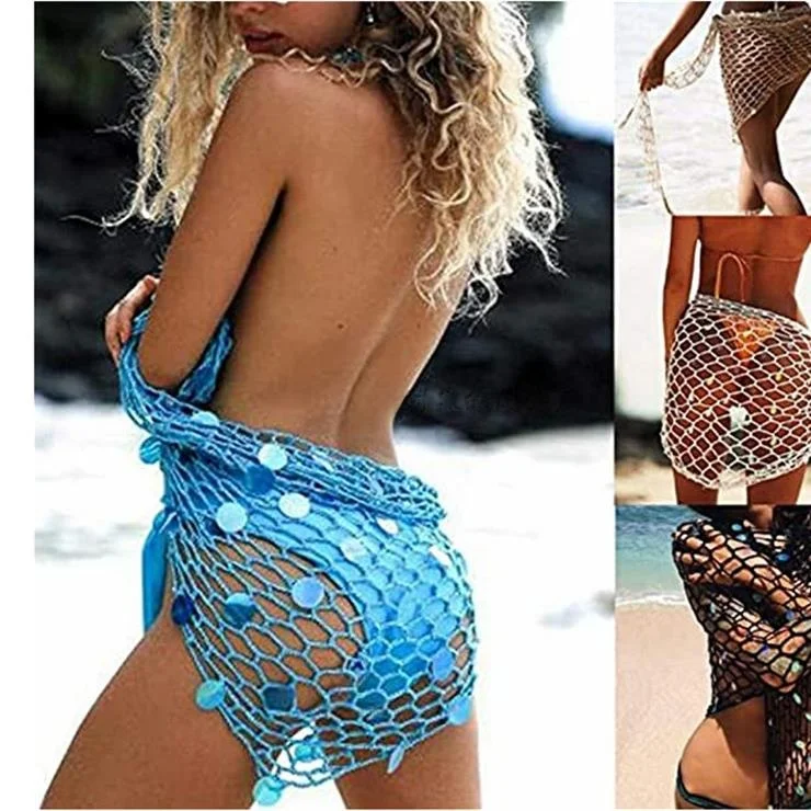 

Женская летняя пляжная накидка в ажурном стиле с ручным узлом и блестками, свободная вязка oulder Sve, защита от солнца irt Long Sve, осенняя одежда