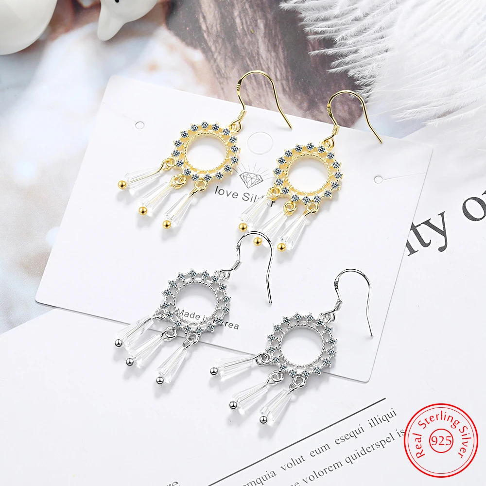 

New Quality Jewelry Lady 925 Stelring Silver Zircon Crystal Fashion Hollow Round Drop Earrings FQL25061
