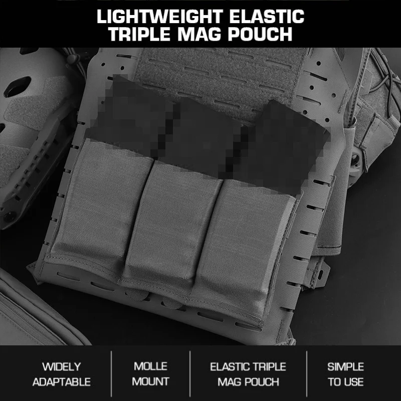 

Lightweight Triple Magazine Pouch | Elastic Retention MOLLE Carrier | Compact 3-Slot Organizer