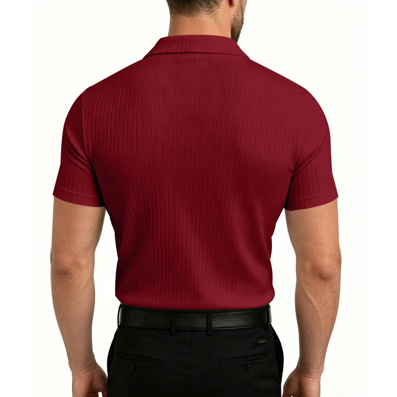 Herren 1-teiliges Gestricktes V-Ausschnitt Kurzarm Slim-Fit Atmungsaktives Eisseide Schnelltrocknendes Golf Business Casual Poloshirt – Detail 19