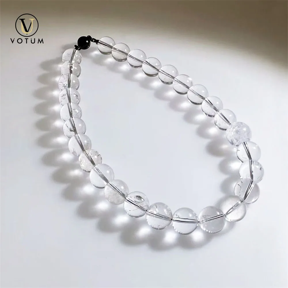 Votum Natural White Azeztulite Crystal Quartz Beads Choker Necklace for Unisex Men Women Crystal Healing Spiritual Stone Jewelry