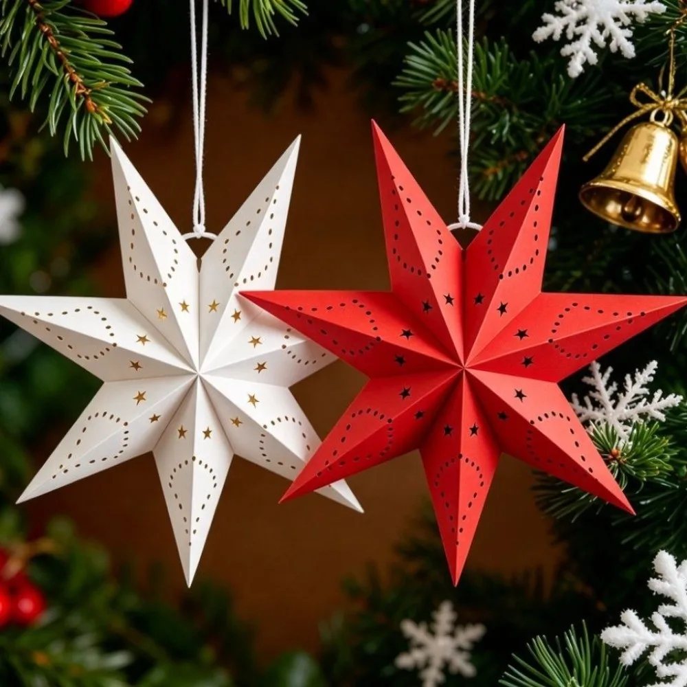 Hollow Out Christmas Hanging Decoration DIY New Year Paper Star Pendant Home Decor Foldable Xmas Decor Wedding Party
