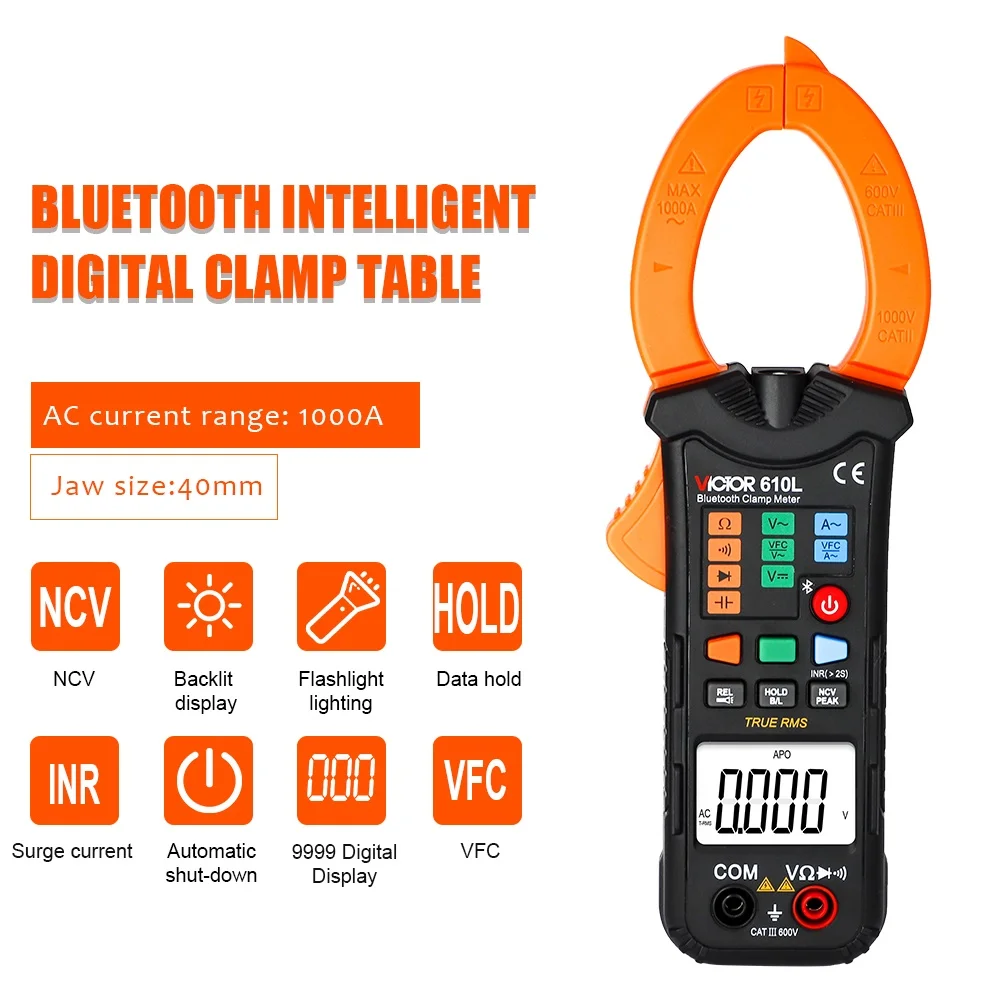 VICTOR 610L Digital Clamp Meter Max LCD Display 9999 Auto Range with Updated About 3 Times Per Second