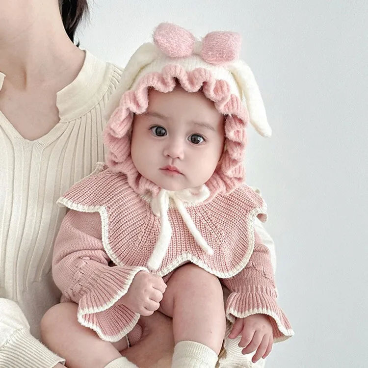 

Детская шапка, осенне-зимняя теплая и толстая вязаная шапка принцессы из пряжи, милая модная шапка с защитой ушей для маленьких девочек