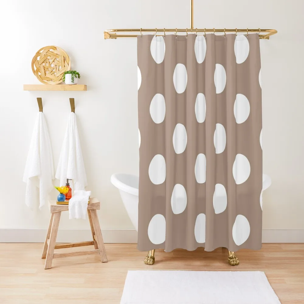 

Large WHITE and WARM TAUPE POLKA DOTS Shower Curtain Washable Waterproof Fabric Shower Shower Bathroom Curtain